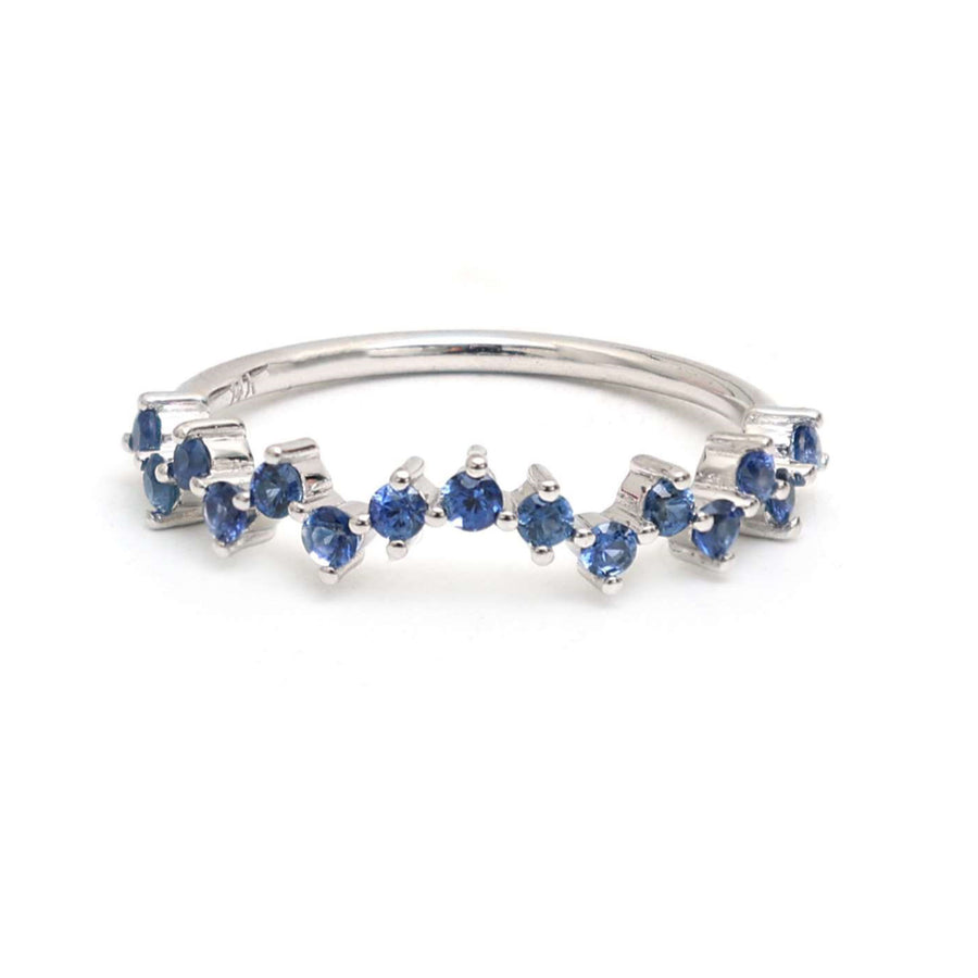 Elegant Blue Sapphire 14K White Gold Stacking Ring