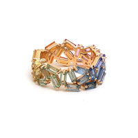 Multi-Color Baguette Gemstone 14K Gold Stacked Band Ring