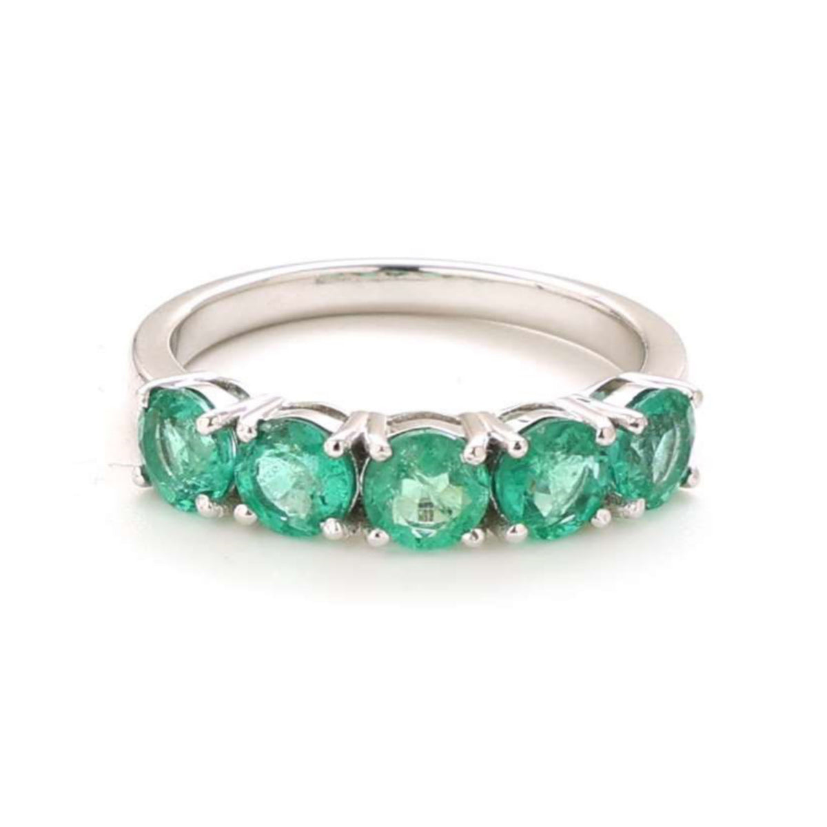 Round Emerald 14K Gold Half Eternity Band Ring