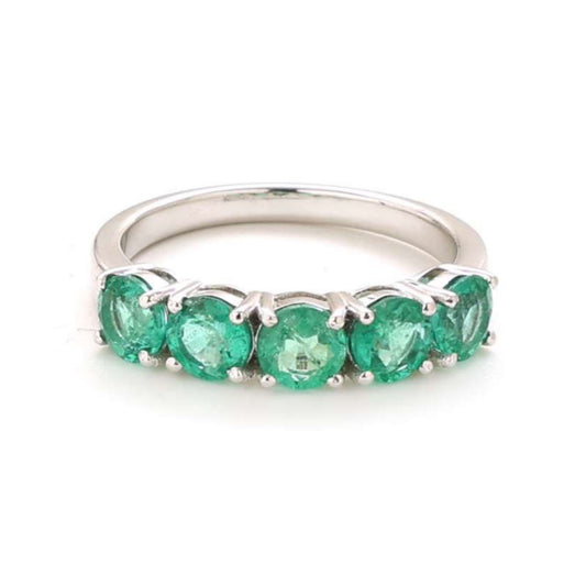 Round Emerald 14K Gold Half Eternity Band Ring