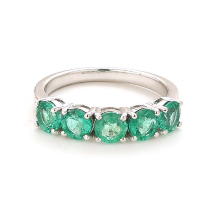 Round Emerald 14K Gold Half Eternity Band Ring