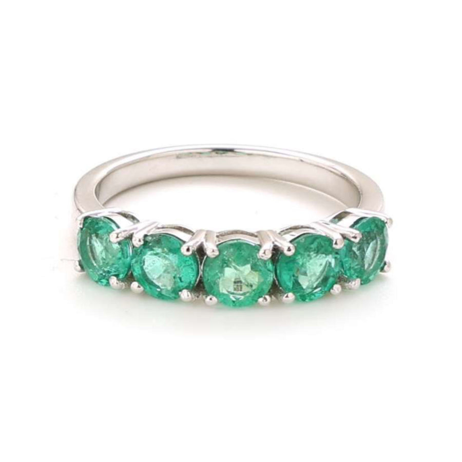 Round Emerald 14K Gold Half Eternity Band Ring
