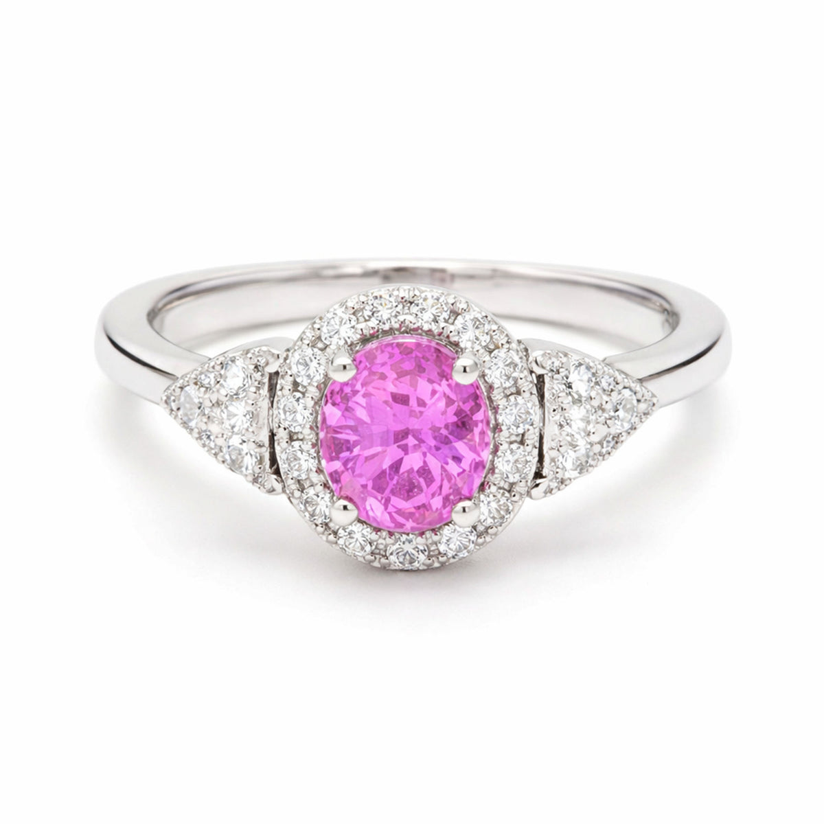 Elegant Oval Pink 14K Sapphire Diamond Halo Ring