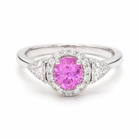 Elegant Oval Pink 14K Sapphire Diamond Halo Ring