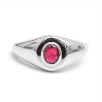 Oval Ruby Bezel Signet Ring in 14K White Gold