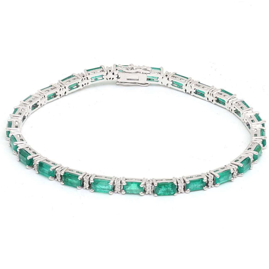 Sophisticated Emerald & Diamond 14K White Gold Bracelet