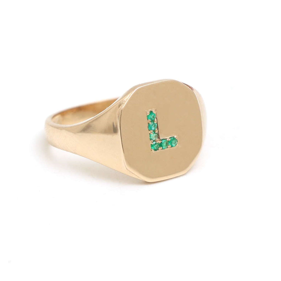 Personalized "l" Emerald 14K Gold Signet Ring