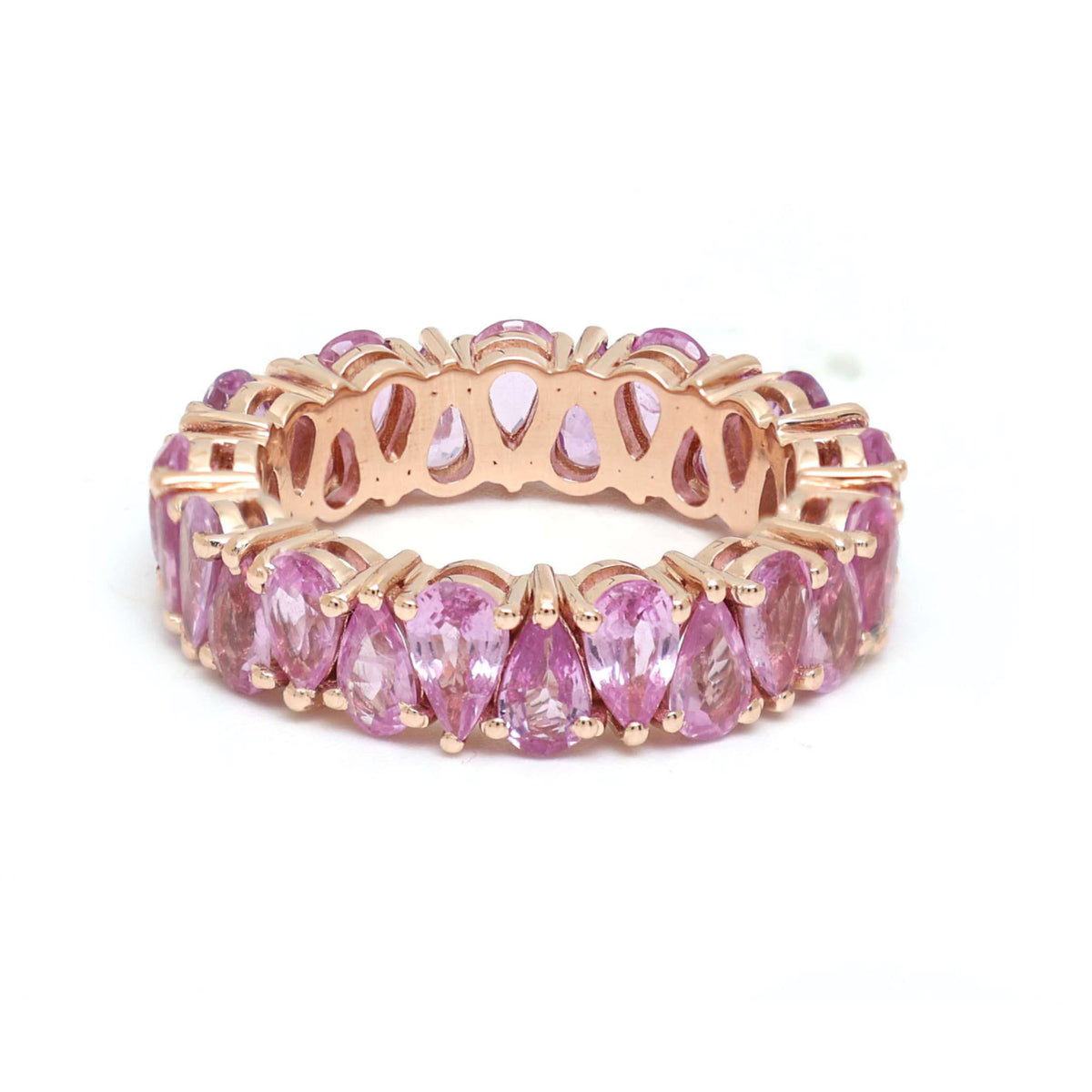 Pear Cut Pink Sapphire 14K Rose Gold Eternity Ring