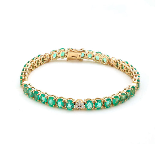 Regal Emerald 14K Yellow Gold Diamond Accent Tennis Bracelet