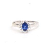 Oval Blue Sapphire 14K Diamond Cluster Ring