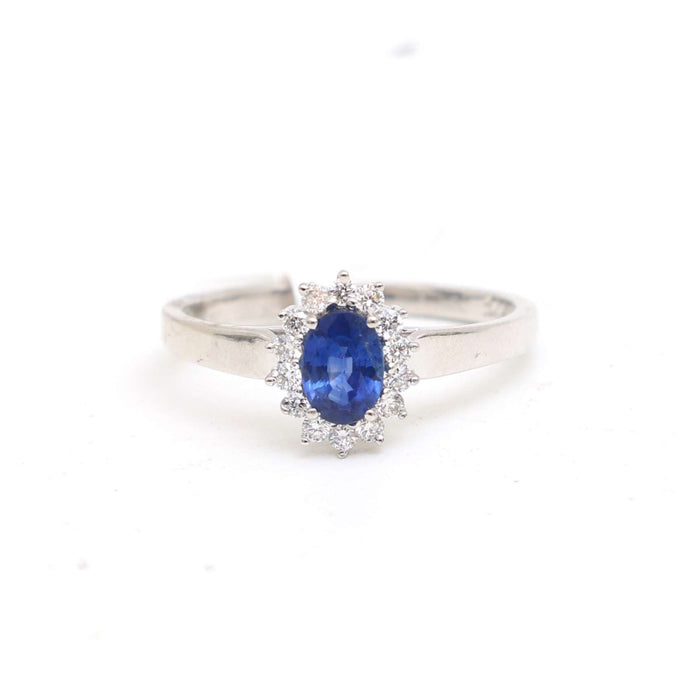 Oval Blue Sapphire 14K Diamond Cluster Ring