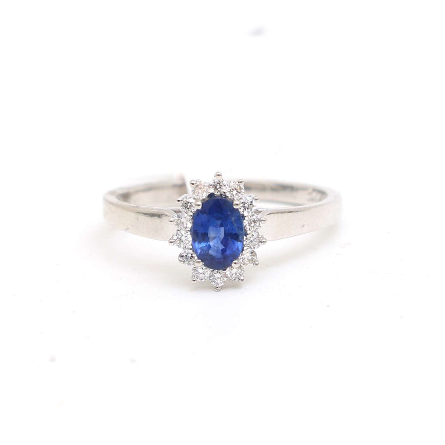 Oval Blue Sapphire 14K Diamond Cluster Ring