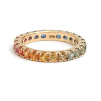 Exquisite Multi-Color Sapphire 14K Gold Eternity Band Ring