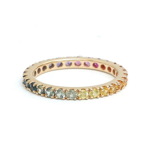 Radiant Multi-Color Sapphire Eternity Band 14K Gold Ring