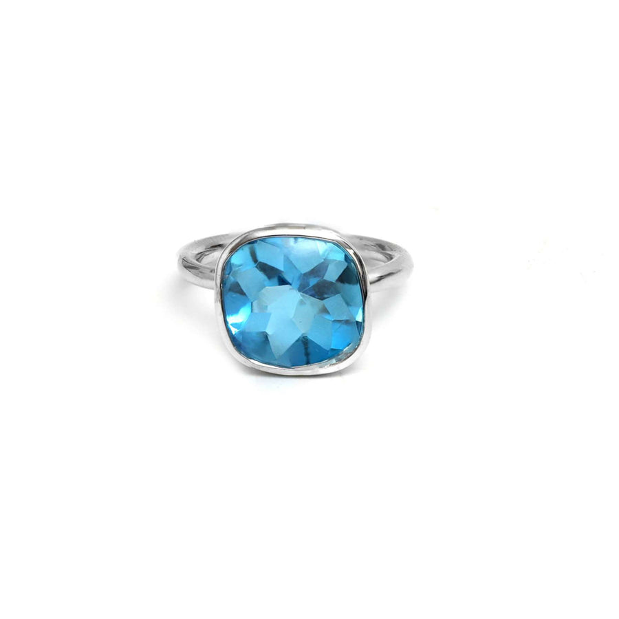 Classic Blue Topaz 14K White Gold Cushion Cut Ring