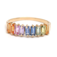 Colorful Baguette Sapphire 14K Gold Statement Ring