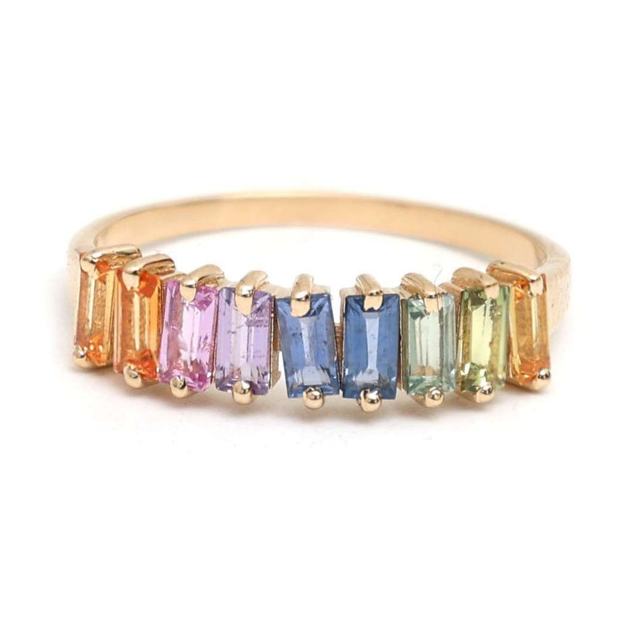 Colorful Baguette Sapphire 14K Gold Statement Ring
