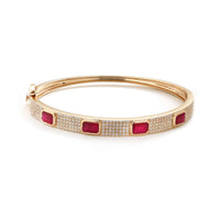 Elegant Ruby and Diamond 14K Yellow Gold Bracelet