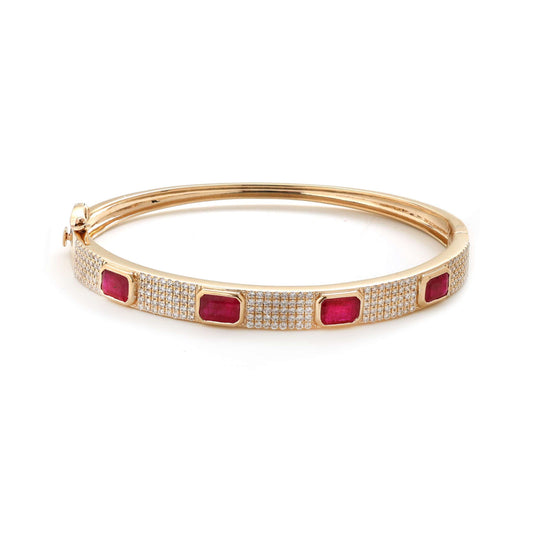 Elegant Ruby and Diamond 14K Yellow Gold Bracelet