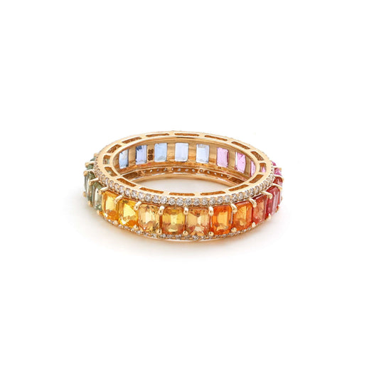 Colorful Gemstone 14K Diamond Band Ring