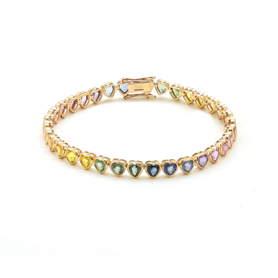 Heart-Shaped Rainbow Gemstone 14K Yellow Gold Bracelet
