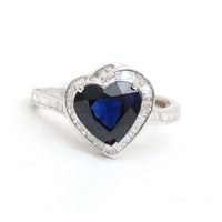 Heart-Cut Blue Sapphire Diamond Halo Ring in 14K White Gold