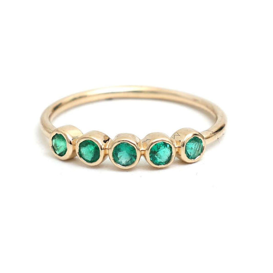 Emerald Round Green 14K Gold Stacking Ring