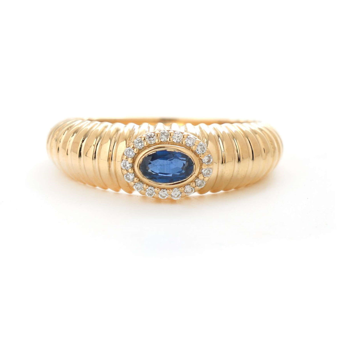 Deep Oval-Cut Blue Sapphire 14K Diamond Halo Ring