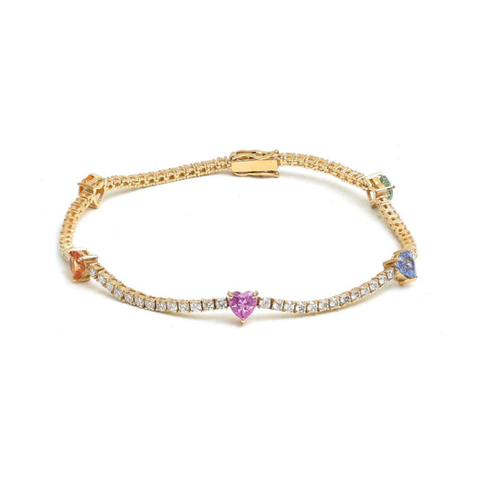 Colourful Heart 14K Yellow Gold Diamond Bracelet