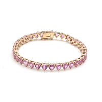 Pink Sapphire 14K Yellow Gold Heart-Shaped Tennis Bracelet