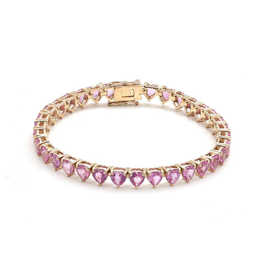Pink Sapphire 14K Yellow Gold Heart-Shaped Tennis Bracelet