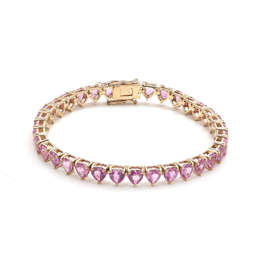 Pink Sapphire 14K Yellow Gold Heart-Shaped Tennis Bracelet