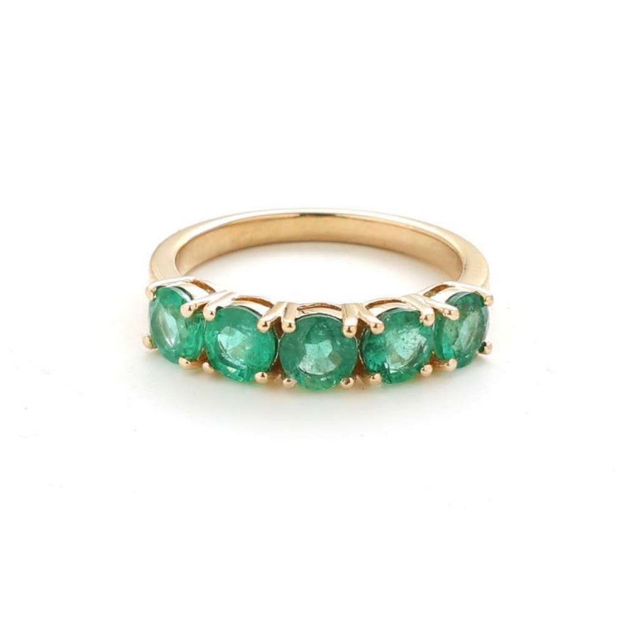 Classic Emerald 14K Yellow Gold Row Band Ring