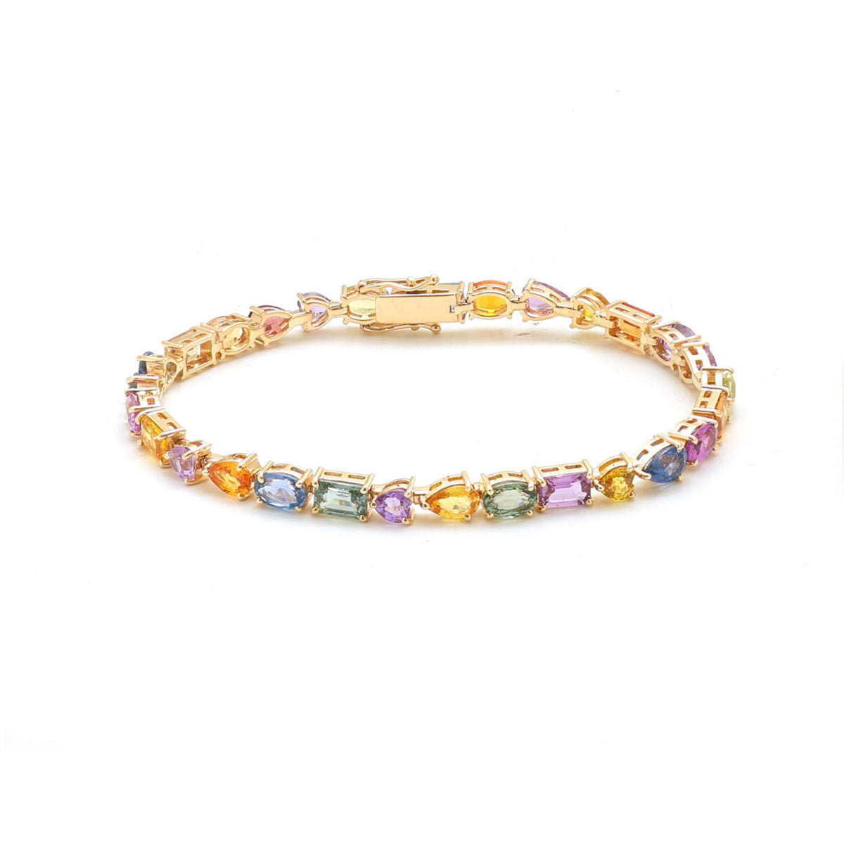 Radiant Colorful Sapphire 14K Yellow Gold Tennis Bracelet