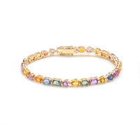 Radiant Colorful Sapphire 14K Yellow Gold Tennis Bracelet