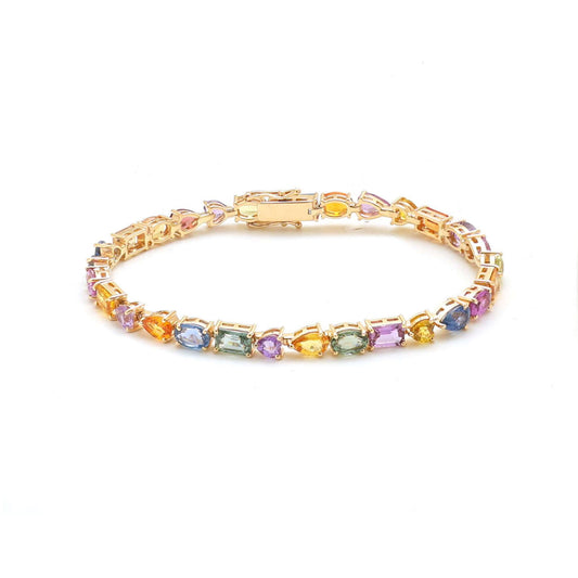 Radiant Colorful Sapphire 14K Yellow Gold Tennis Bracelet