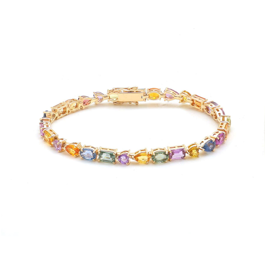 Radiant Colorful Sapphire 14K Yellow Gold Tennis Bracelet