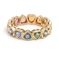 Heart-Shaped Multicolor 14K Sapphire Eternity Band Ring