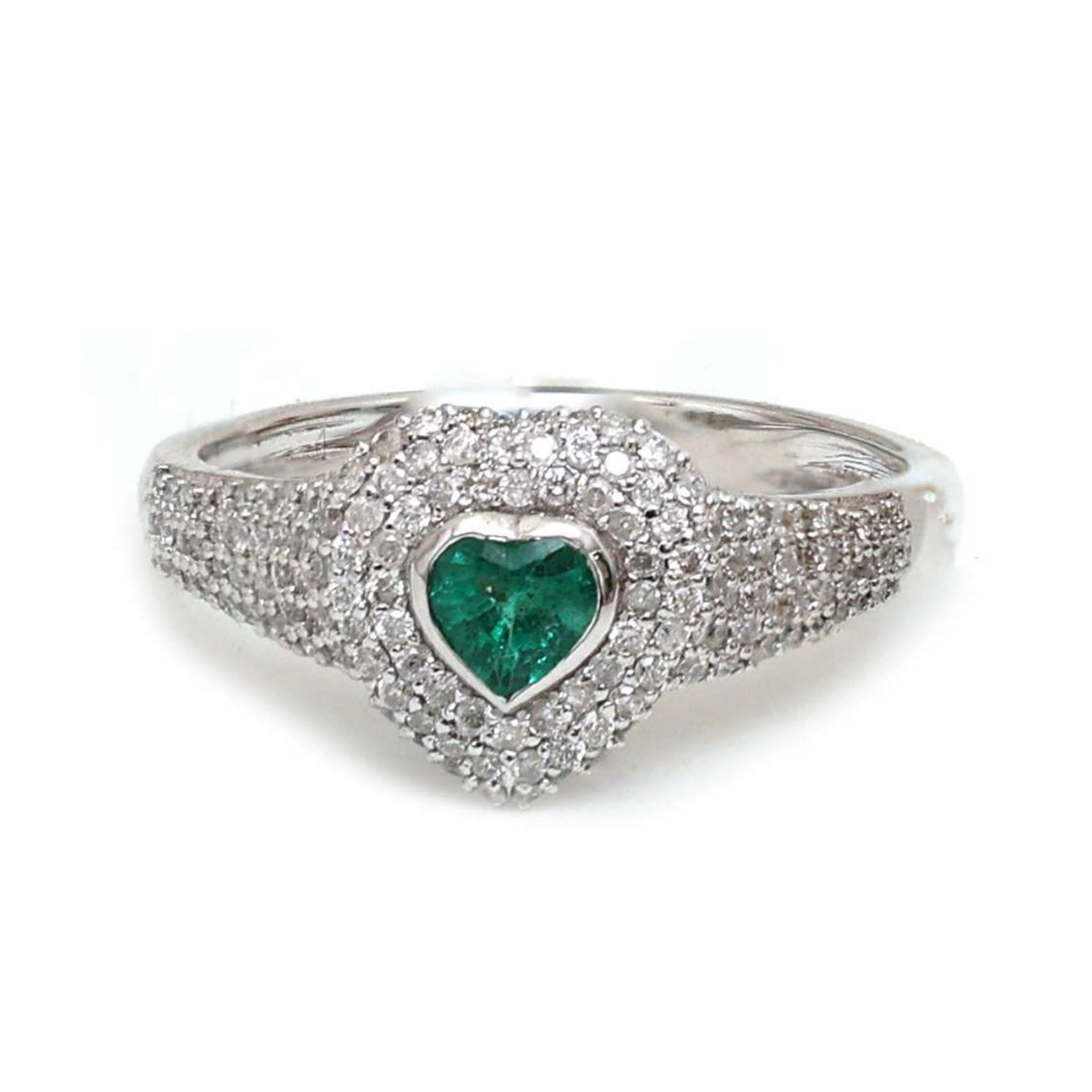 Emerald Heart 14K White Gold Diamond Ring