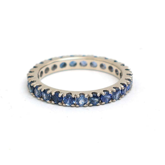 Beautifully Shades Blue Sapphire 14K Diamond Band Ring