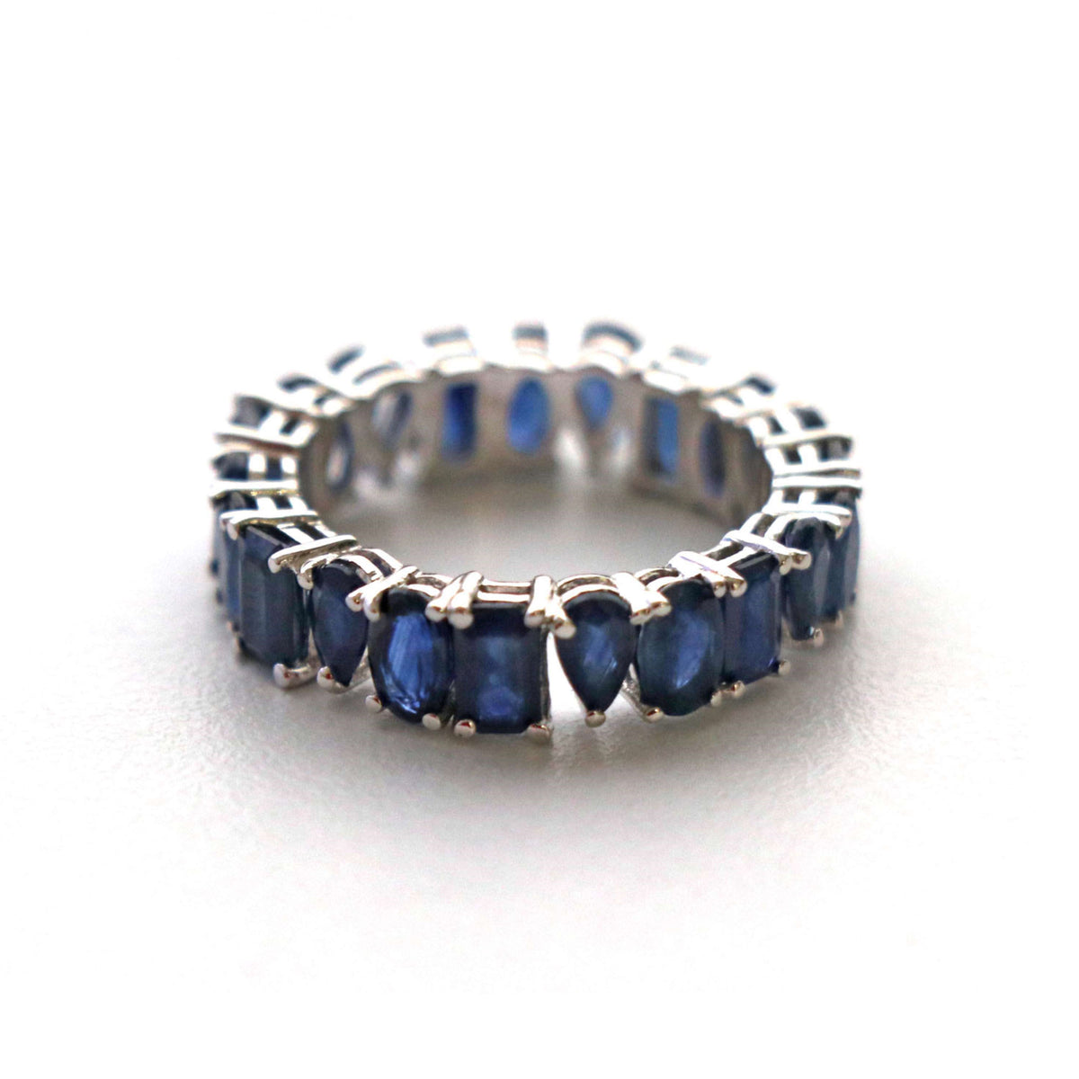 Blue Sapphire Eternity 14K White Gold Band Ring