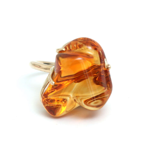 Organic Amber 14K Yellow Gold Statement Ring