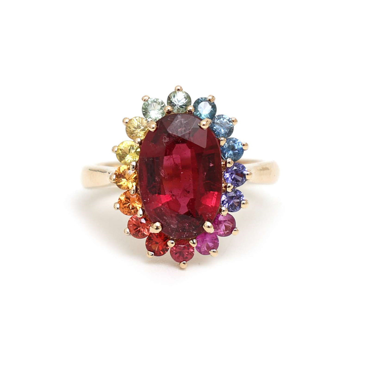 Rainbow Gemstone & Ruby 14K Gold Ring