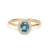 Oval Blue Sapphire Diamond Halo 14K Gold Ring