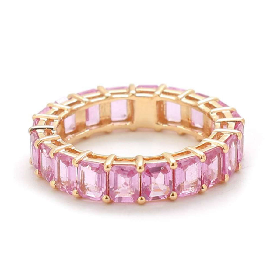 Blush Pink Sapphire Step-Cut Eternity Ring in 14K Gold