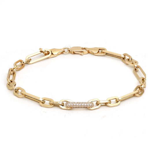 Diamond Link 14K Yellow Gold Chain Bracelet