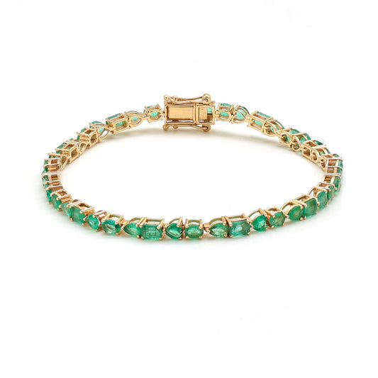 Emerald Elegance 14K Yellow Gold Tennis Bracelet
