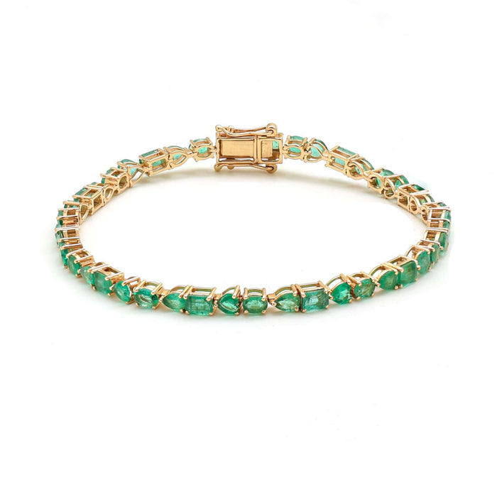 Emerald Elegance 14K Yellow Gold Tennis Bracelet