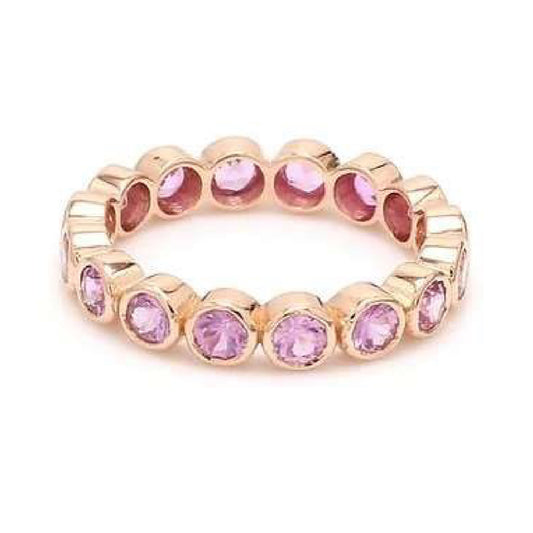 Elegant Round Pink Sapphire 14K Gold Eternity Ring