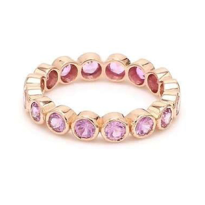 Elegant Round Pink Sapphire 14K Gold Eternity Ring